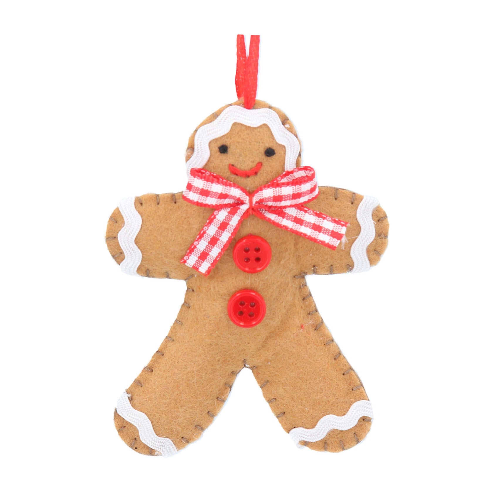 Gingerbread Man with Buttons & Bow Felt Decoration