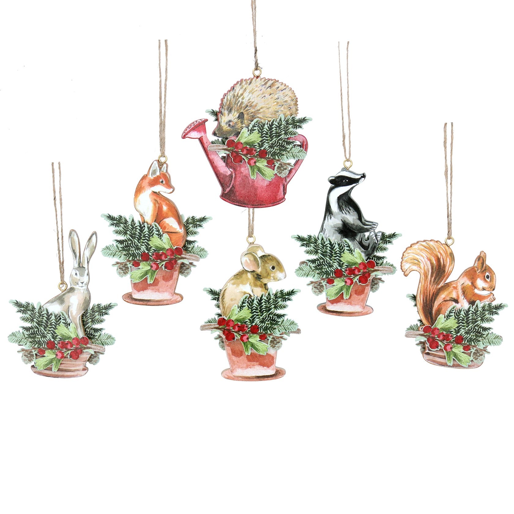 Wood Animals in Pot/Watering Can Decoration