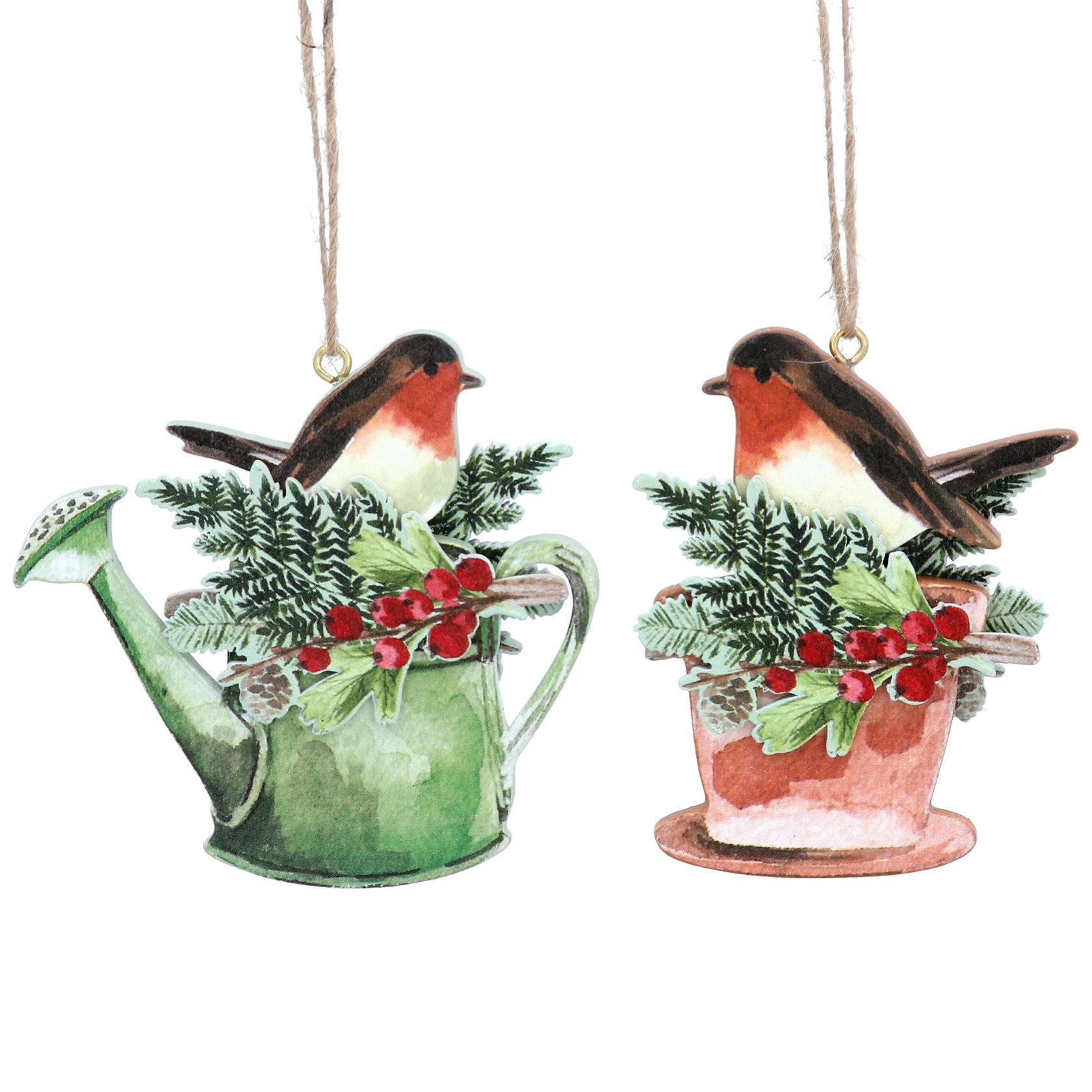 Wood Robin in Pot/Watering Can Decoration