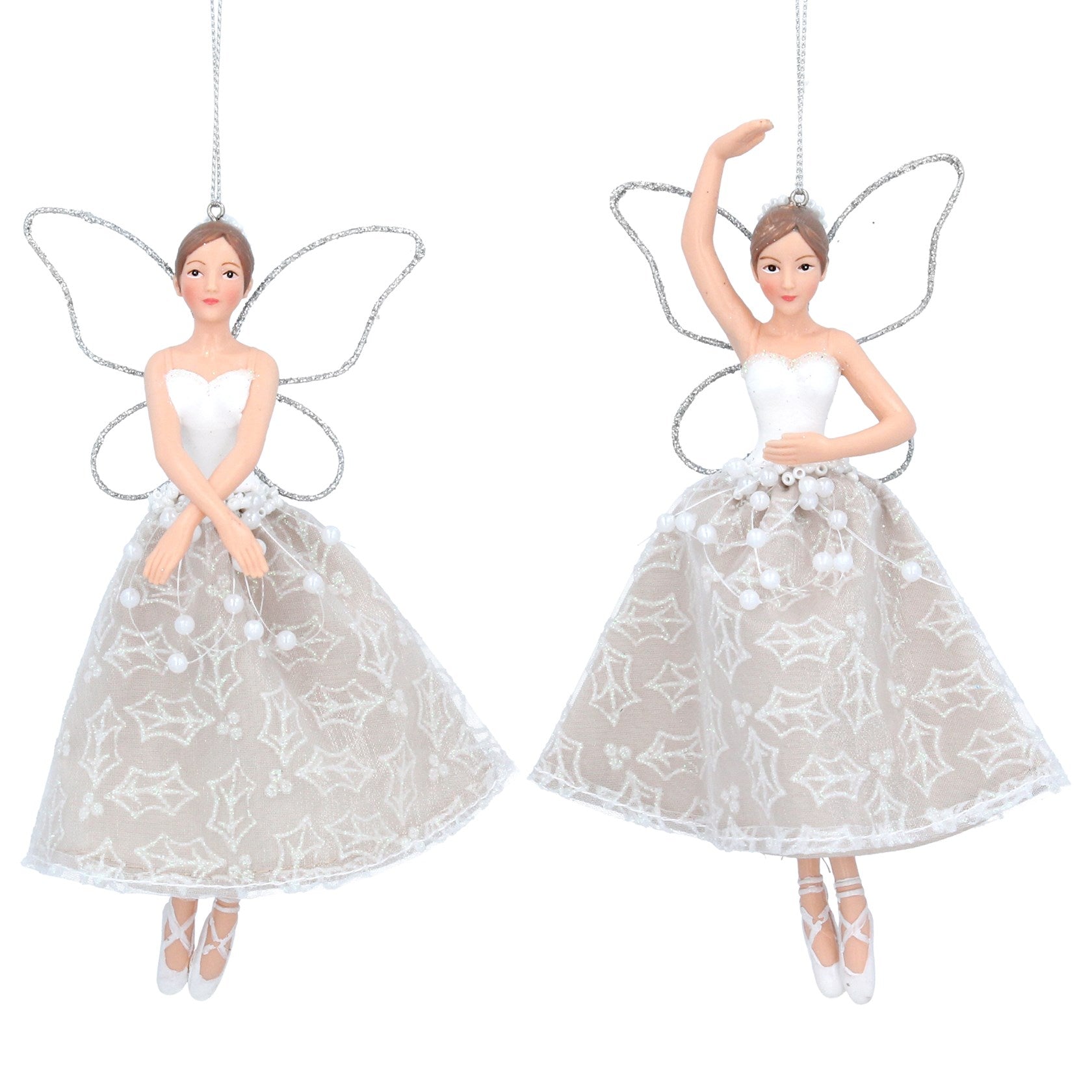 White And Silver Resin Fairy with Hessian Skirt Decoration