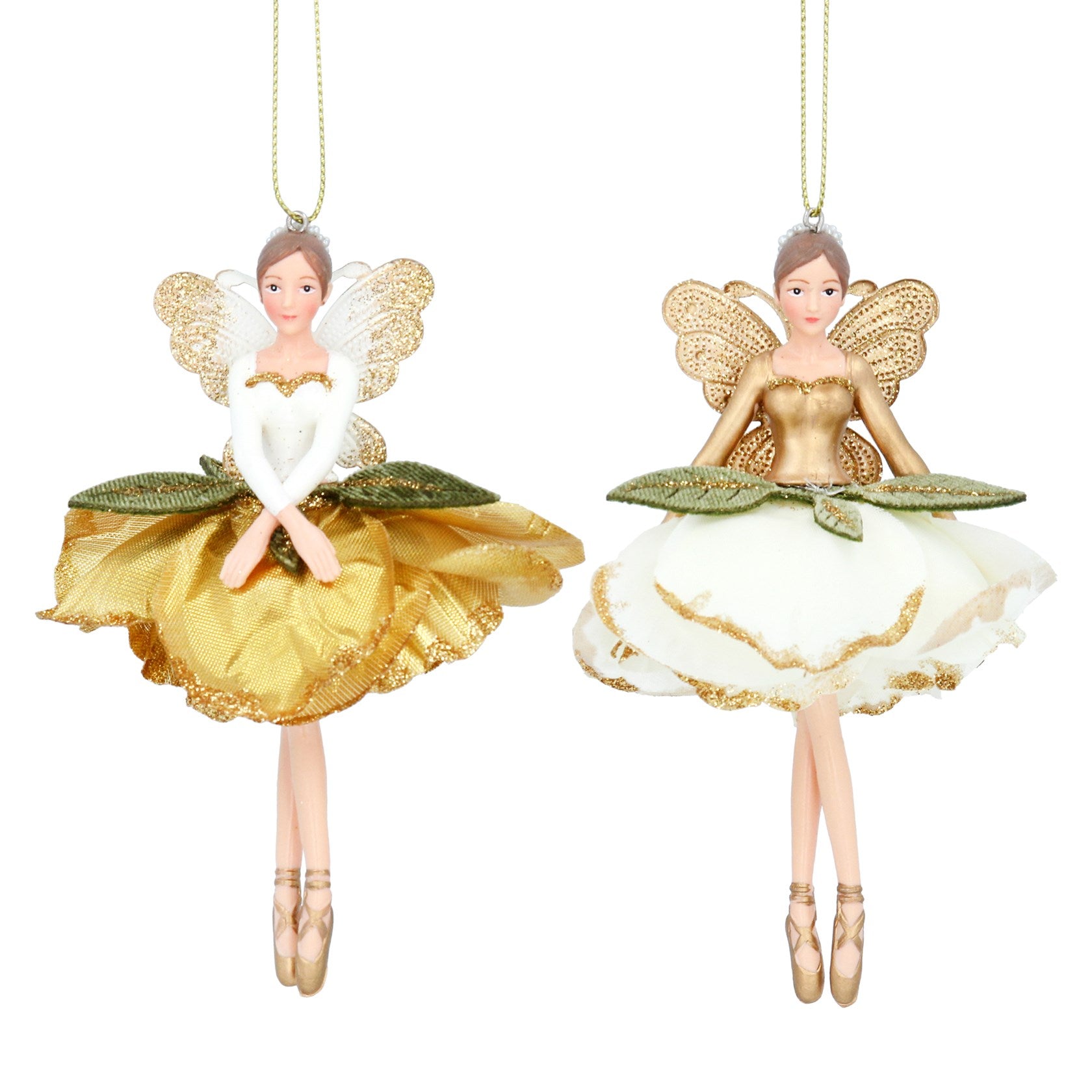 Resin Cream/Gold Fabric Fairy Christmas Tree Decorations