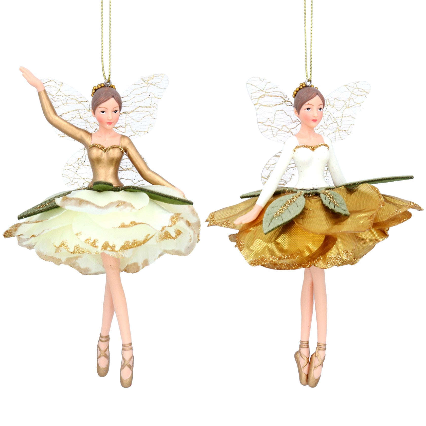 Resin Cream/Gold Fairy with Petal Skirt Christmas Decoration