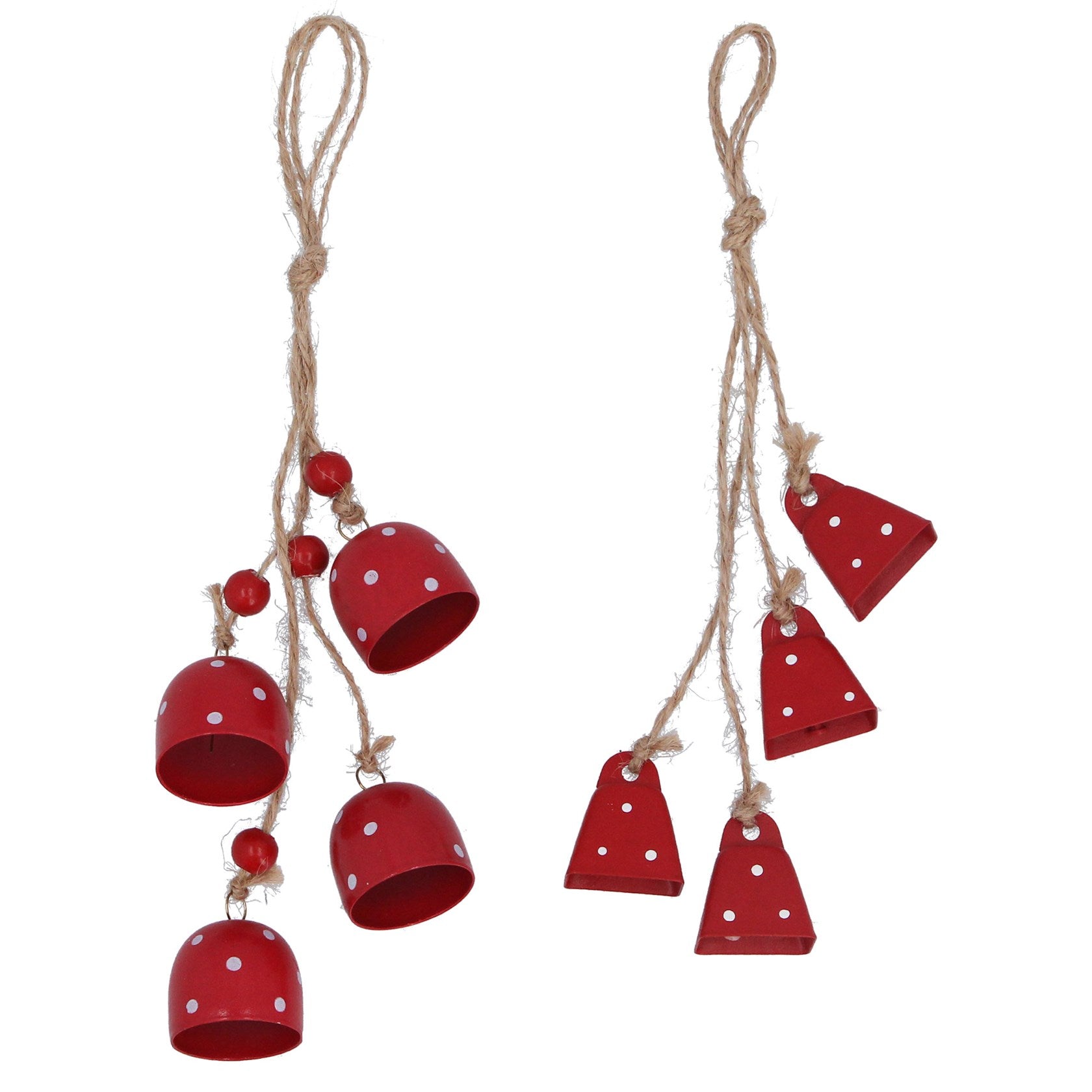 Red & White Polka Dot Tin Bell Cluster Decorations
