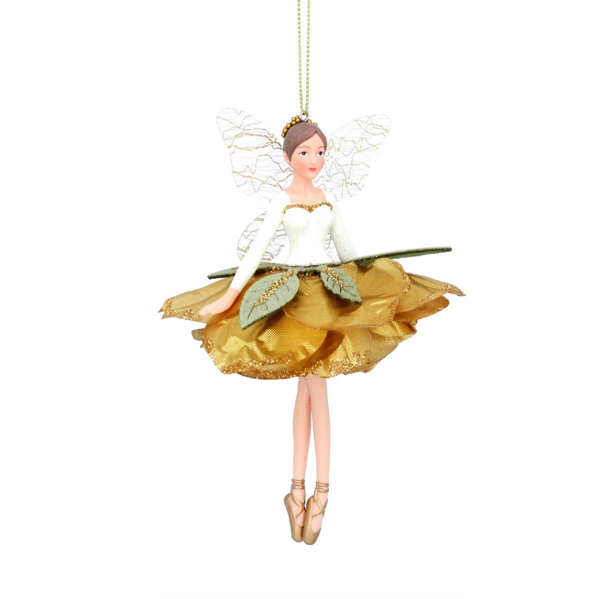 Resin Cream/Gold Fairy with Petal Skirt Christmas Decoration