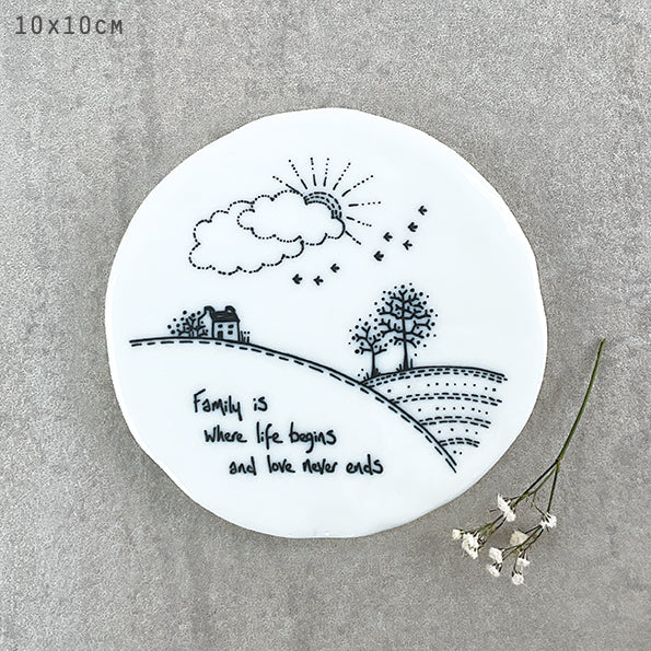 East of India Flowers In A Mug Coaster-Family Is Where Life Begins