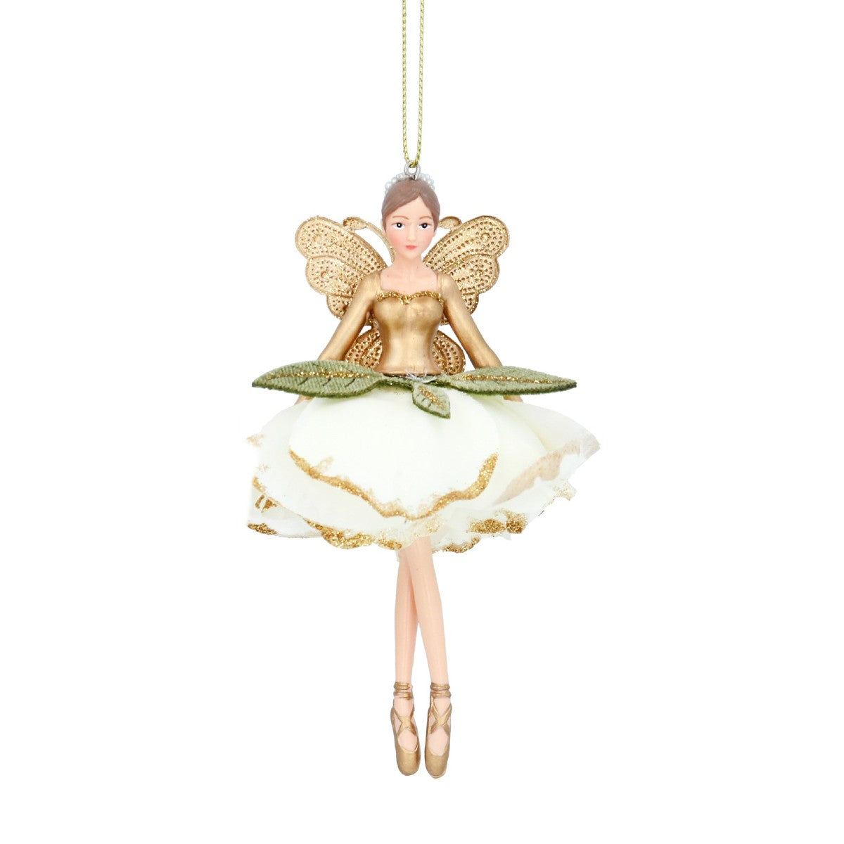 Resin Cream/Gold Fabric Fairy Christmas Tree Decorations