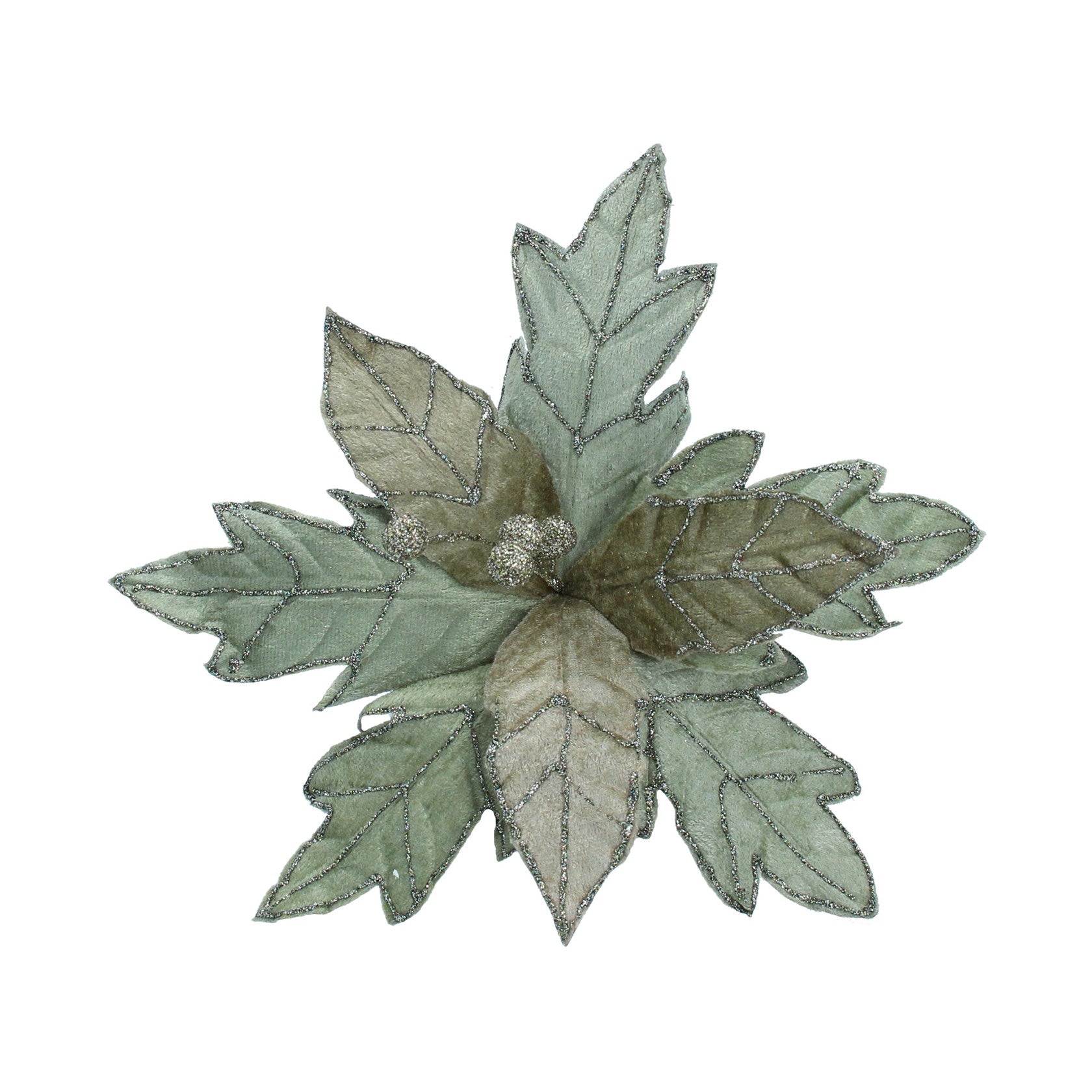 Pale Green Fabric & Glitter Poinsettia Pick