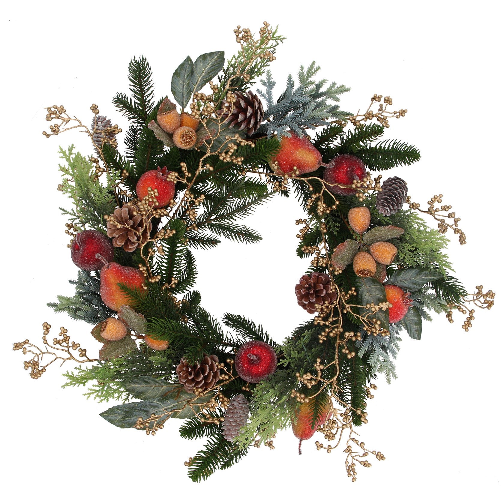 Beaded Fruit, Fir & Gold Berry Wreath