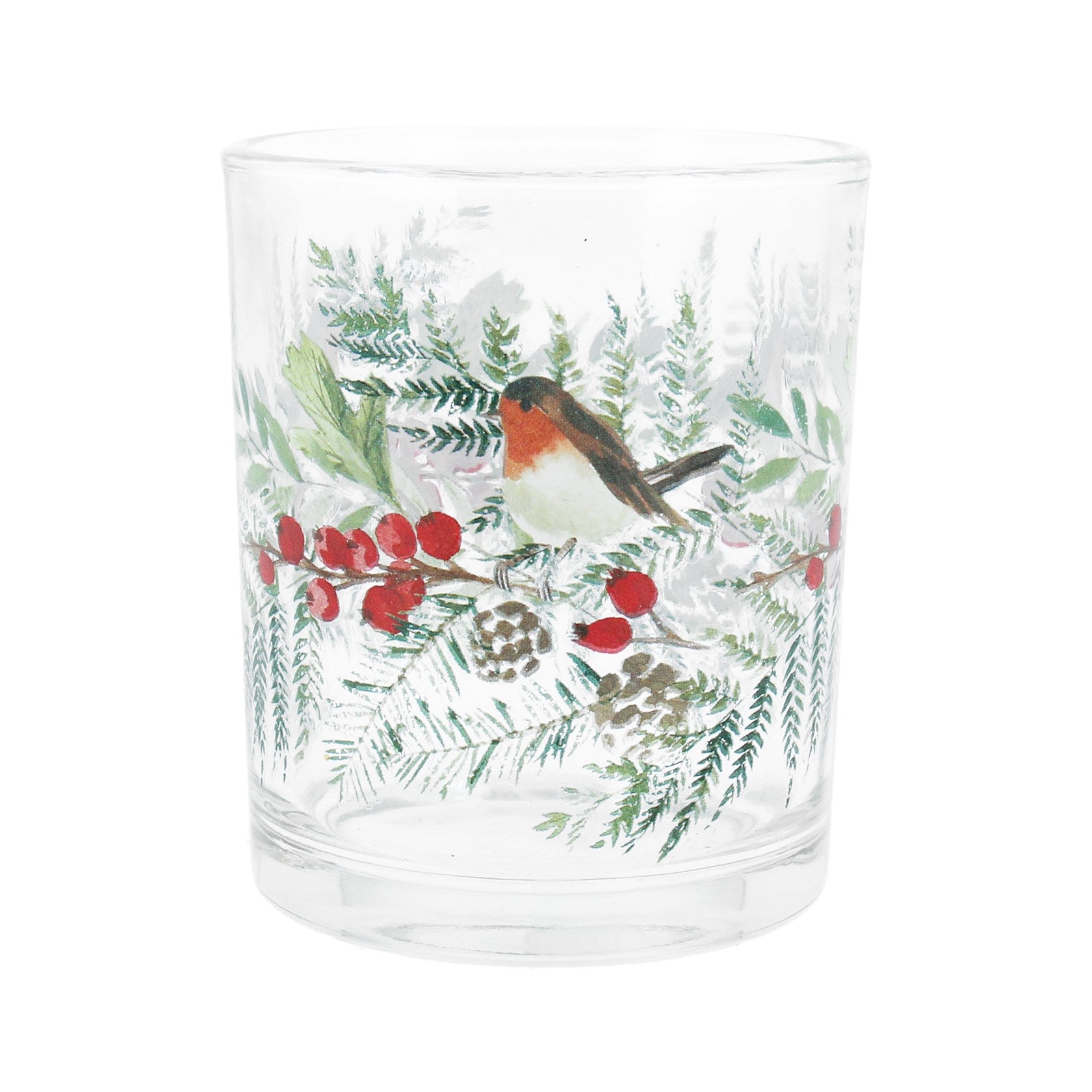 Robin on Fir & Berry Glass Mini Nite Lite Pot