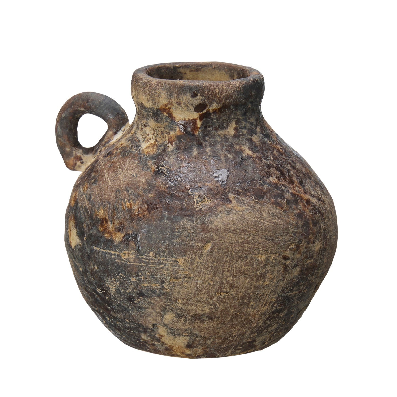 Dark Earthenware Small Vase With Handle