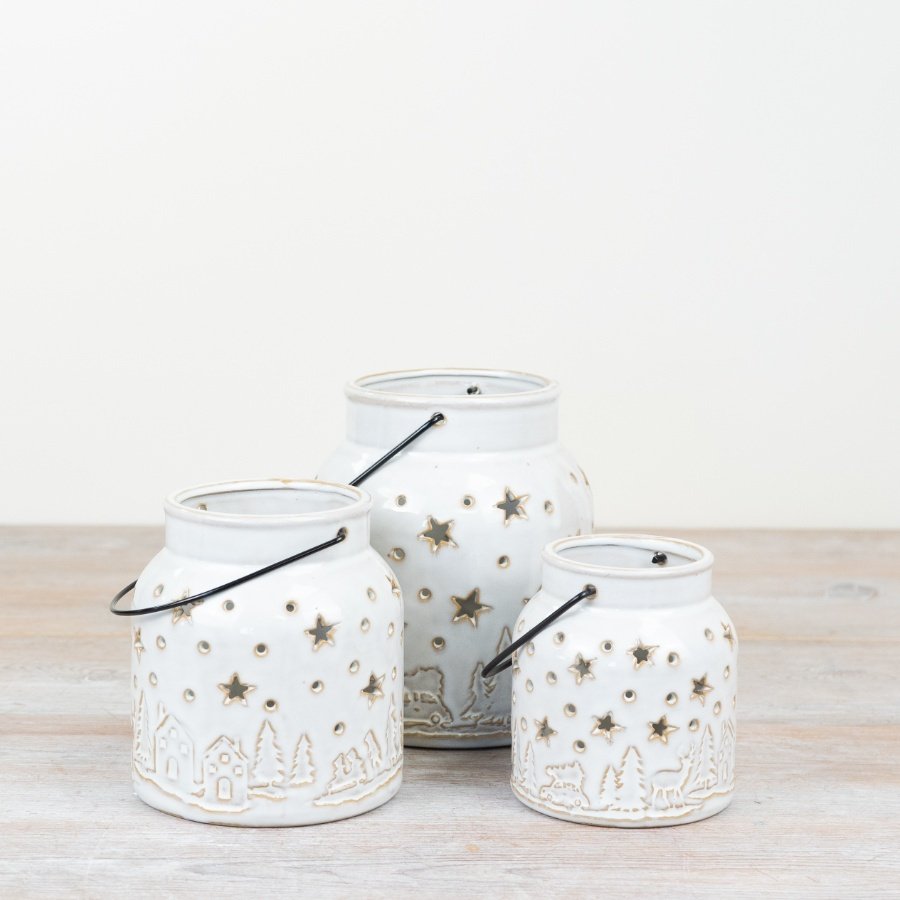 Large White Christmas Candle Lantern