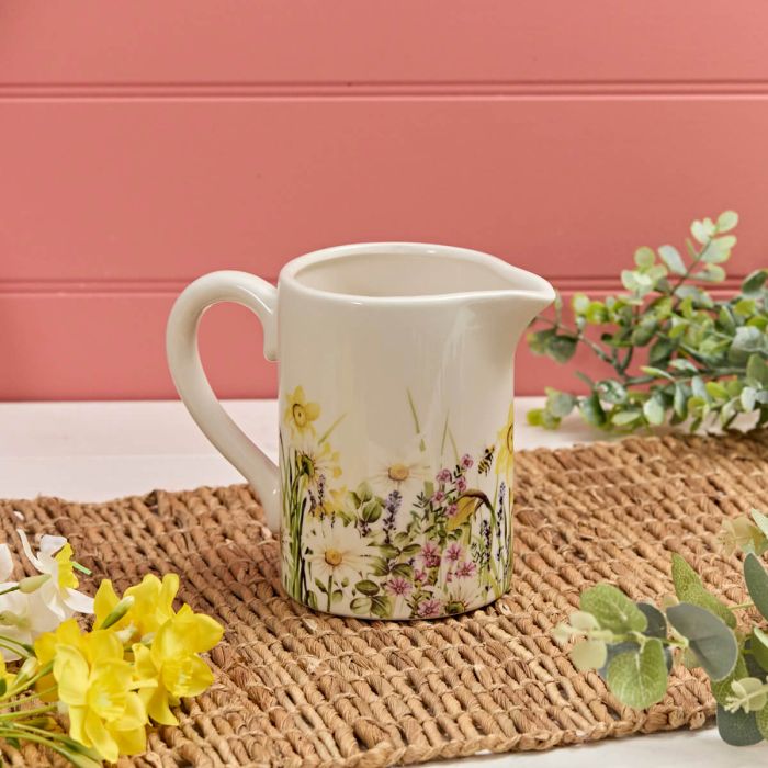 Floral Flowers and Bee Ceramic Jug