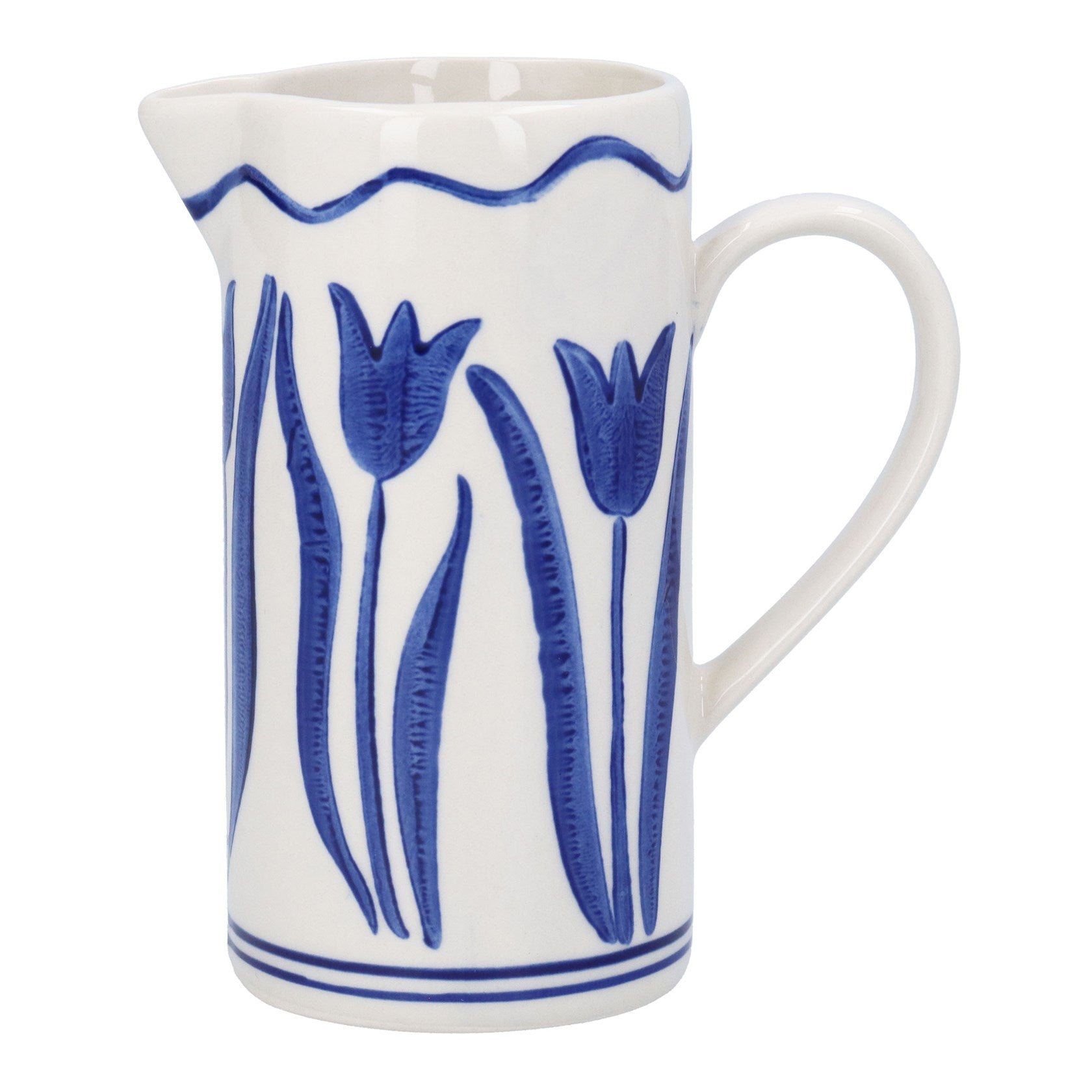 Blue Tulip Stoneware Milk Jug