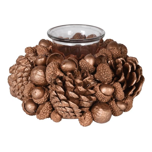 Gold Pinecones Candle Holder