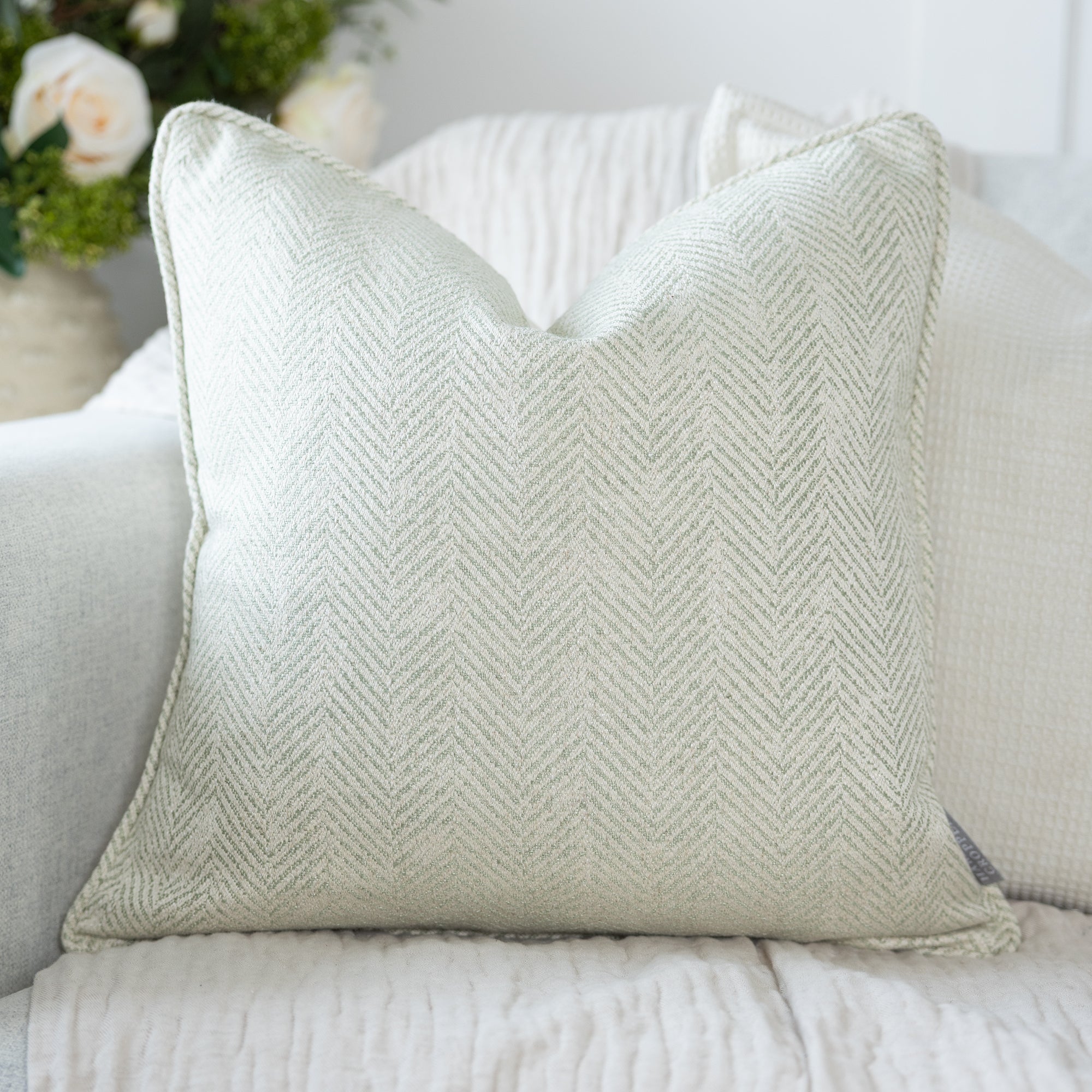 Ashmore Sage Herringbone Linen Cushion