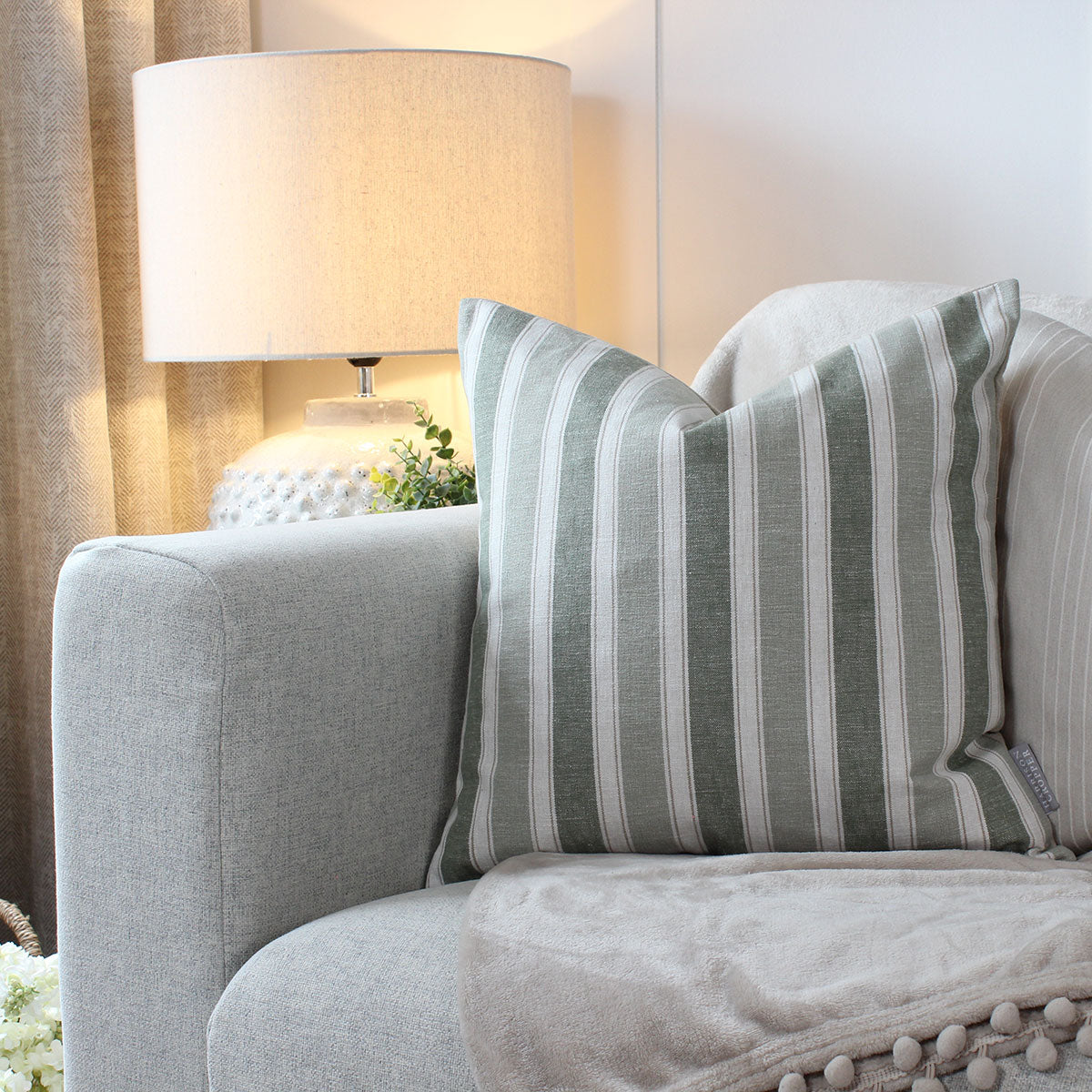 Augustine Sage Green Stripe Square Cushion