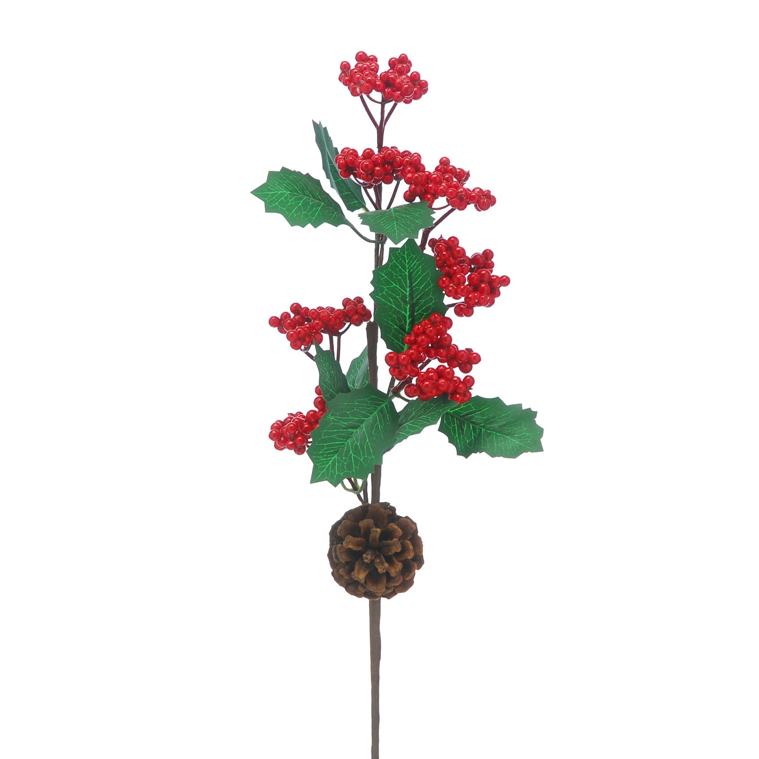 Red Mini Berry With Holly Leaf Stem