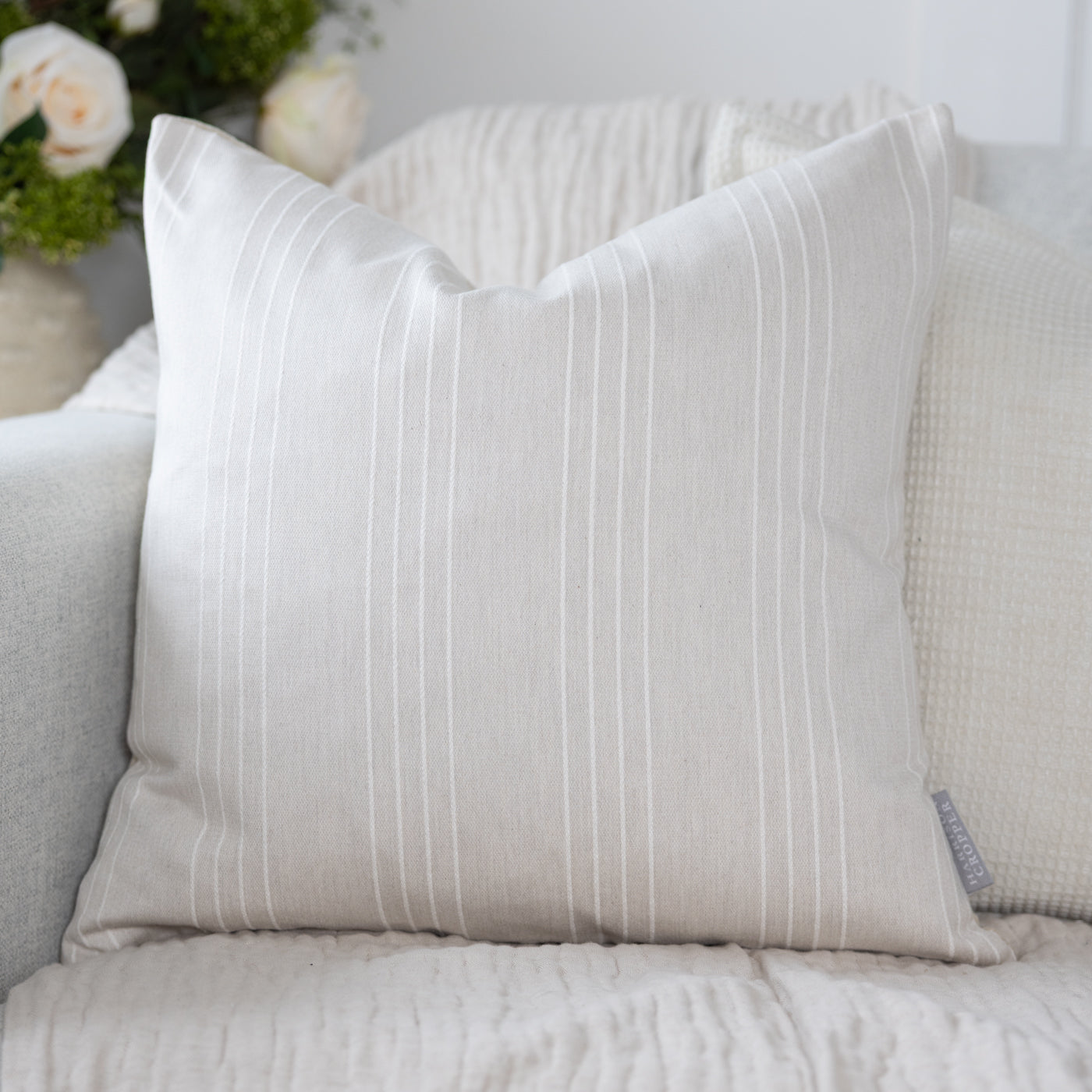 Cape Ecru Neutral Stripe Square Cushion