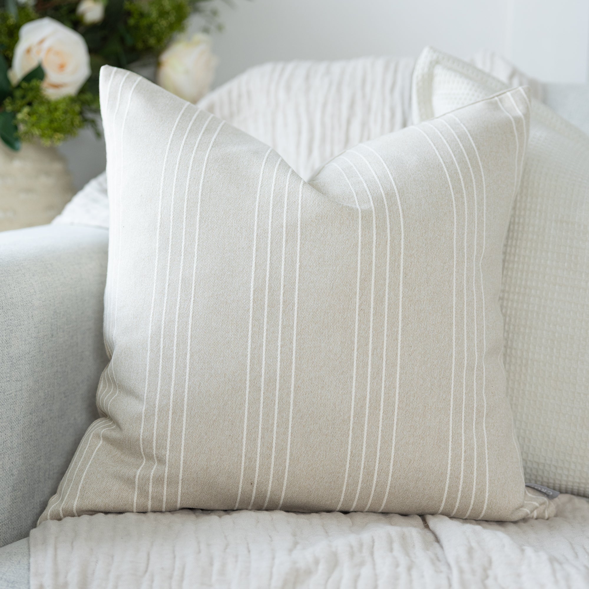 Cape Sand Neutral Stripe Square Cushion