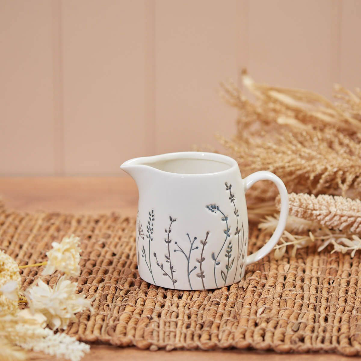 Ceramic Debossed Grasses Milk Jug