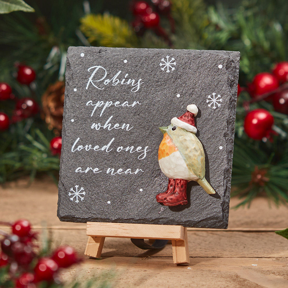 Christmas Robins Appear Slate Easel Plaque