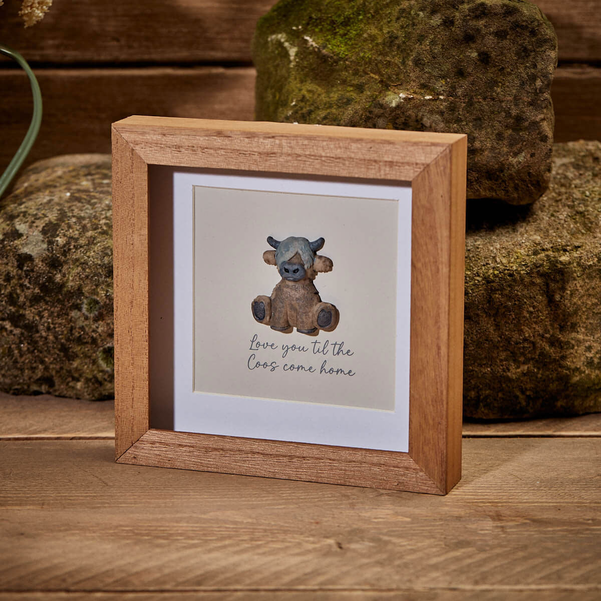 Dougal Highland Coos Resin Pebble Wood Frame