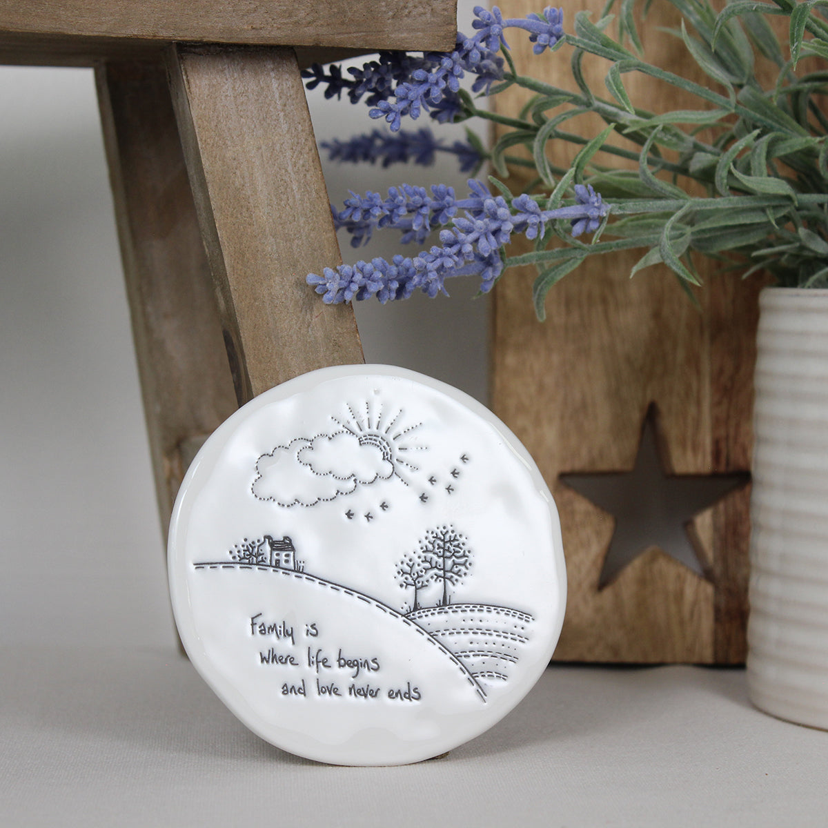 East of India Flowers In A Mug Coaster-Family Is Where Life Begins