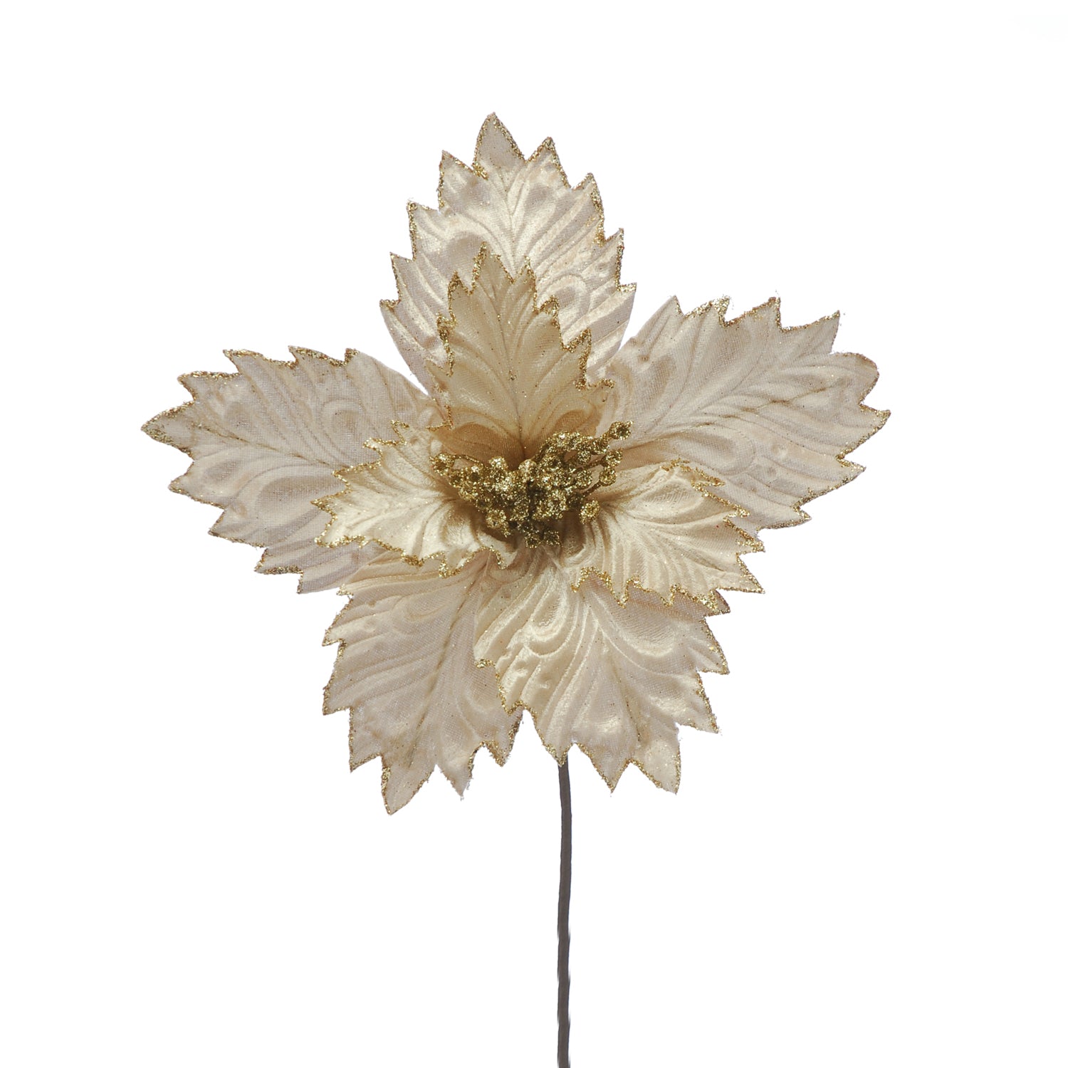 Champagne Poinsettia Stem With Gold Glitter