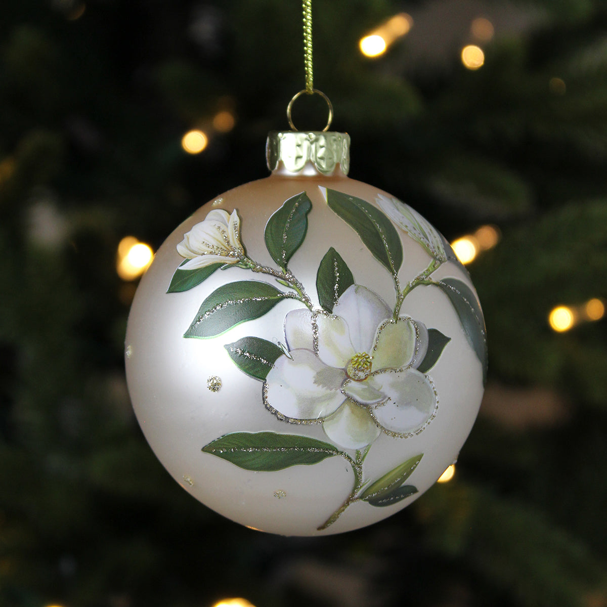 Matt Cream Magnolia Glass Bauble