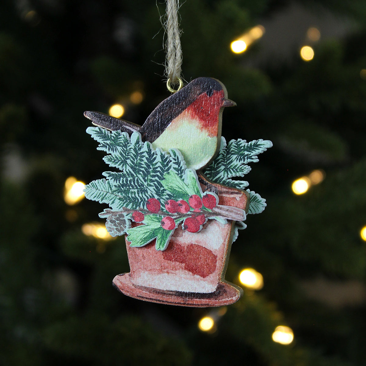 Wood Robin in Pot/Watering Can Decoration