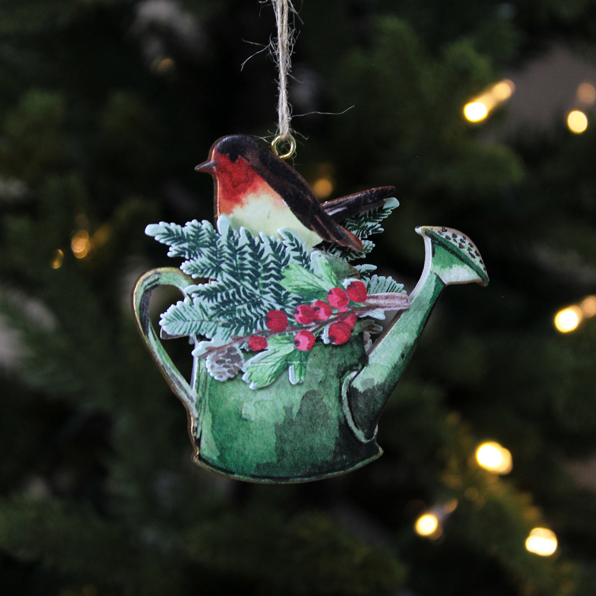 Wood Robin in Pot/Watering Can Decoration