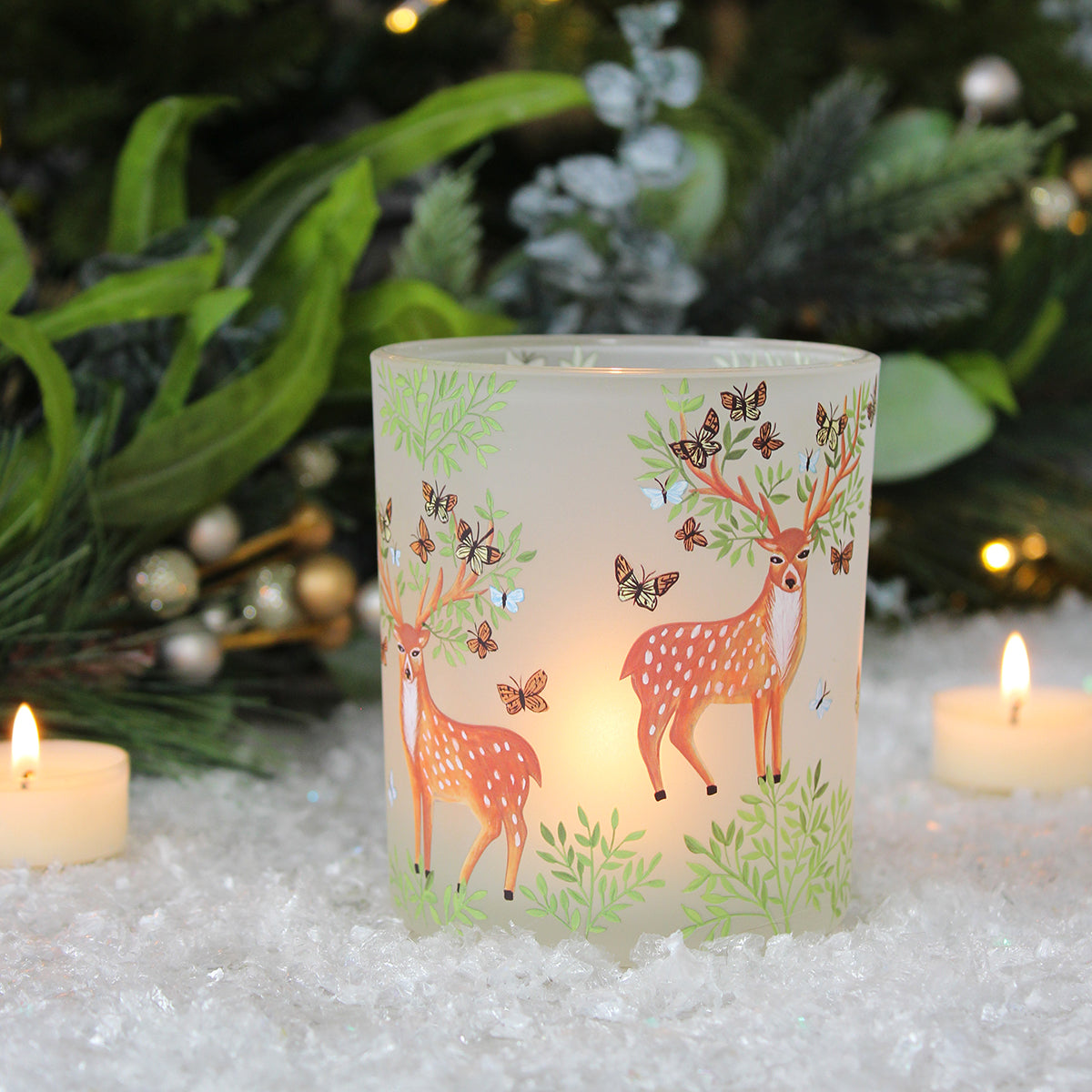 Stag & Butterflies Glass Nite Lite Pot