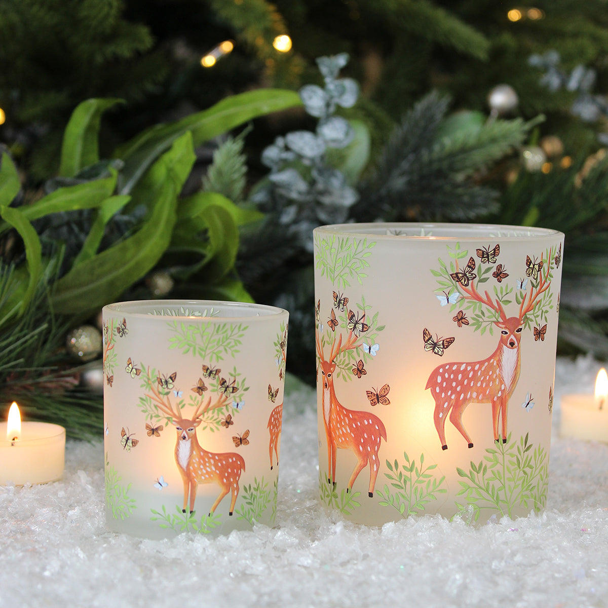 Stag & Butterflies Mini Glass Nite Lite Pot