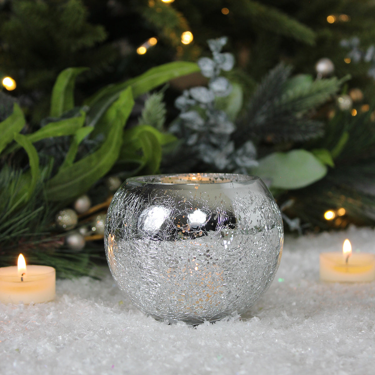 Crackled Silver Glass Ball Nite Lite Holder