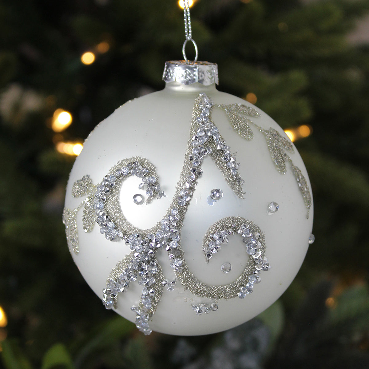 Matt Silver Beaded Bauble