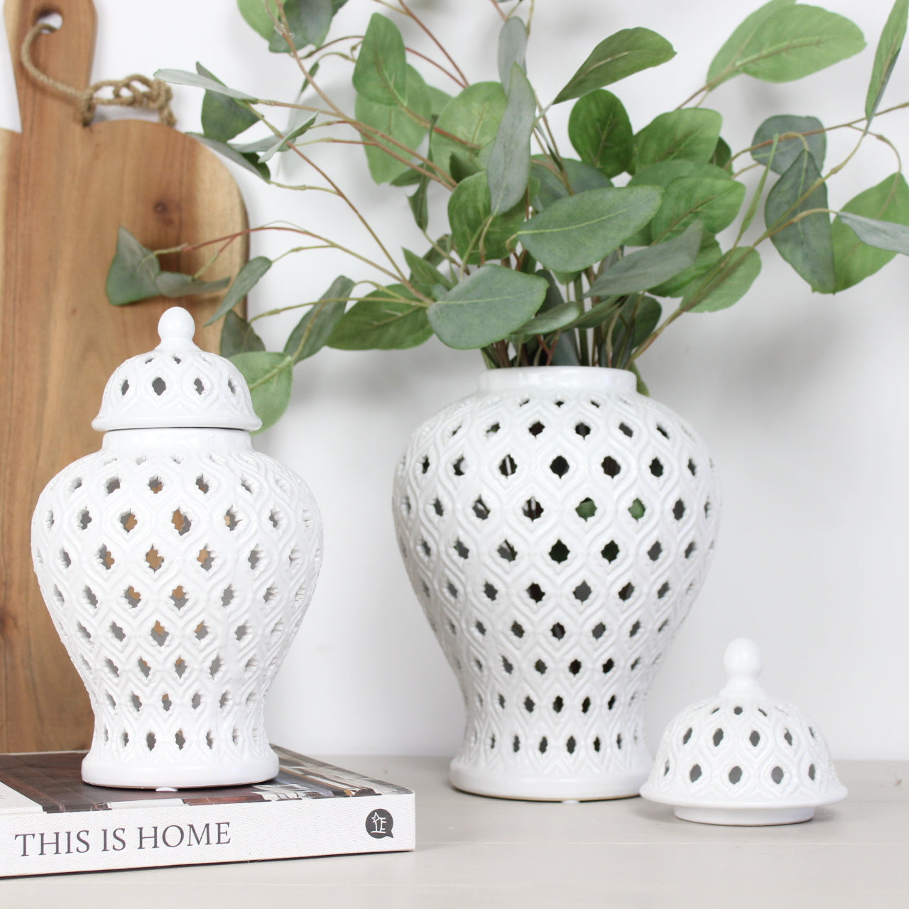 Medium White Pierced Ginger Jar