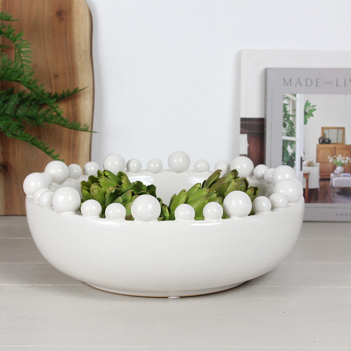 Ceramic White Bobble Edged Decorative Bowl