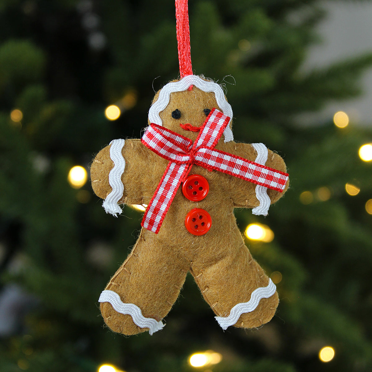 Gingerbread Man with Buttons & Bow Felt Decoration
