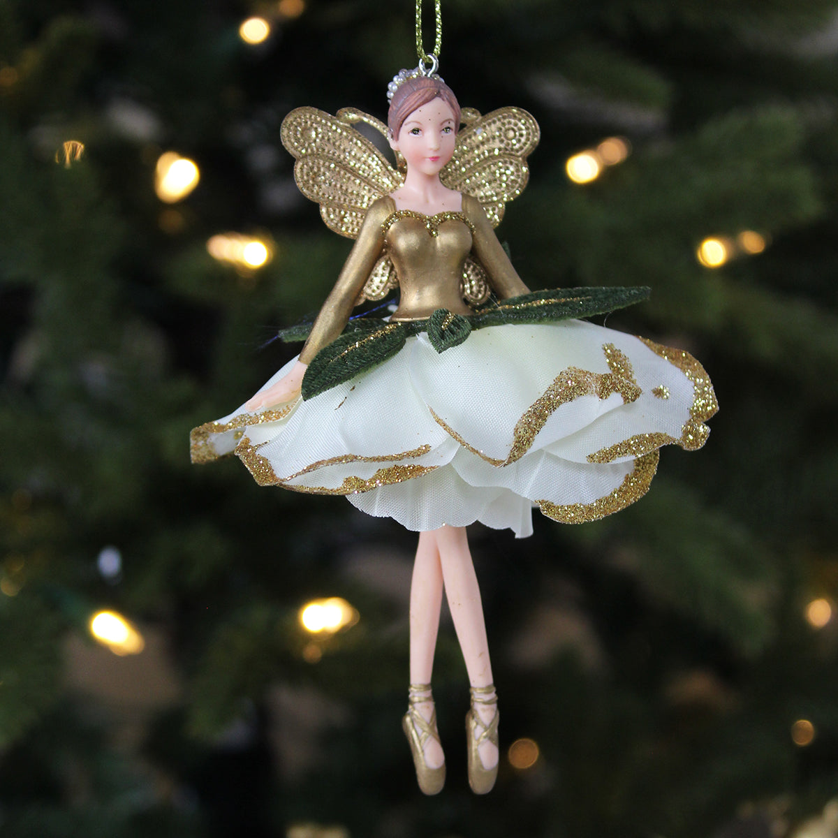 Resin Cream/Gold Fabric Fairy Christmas Tree Decorations