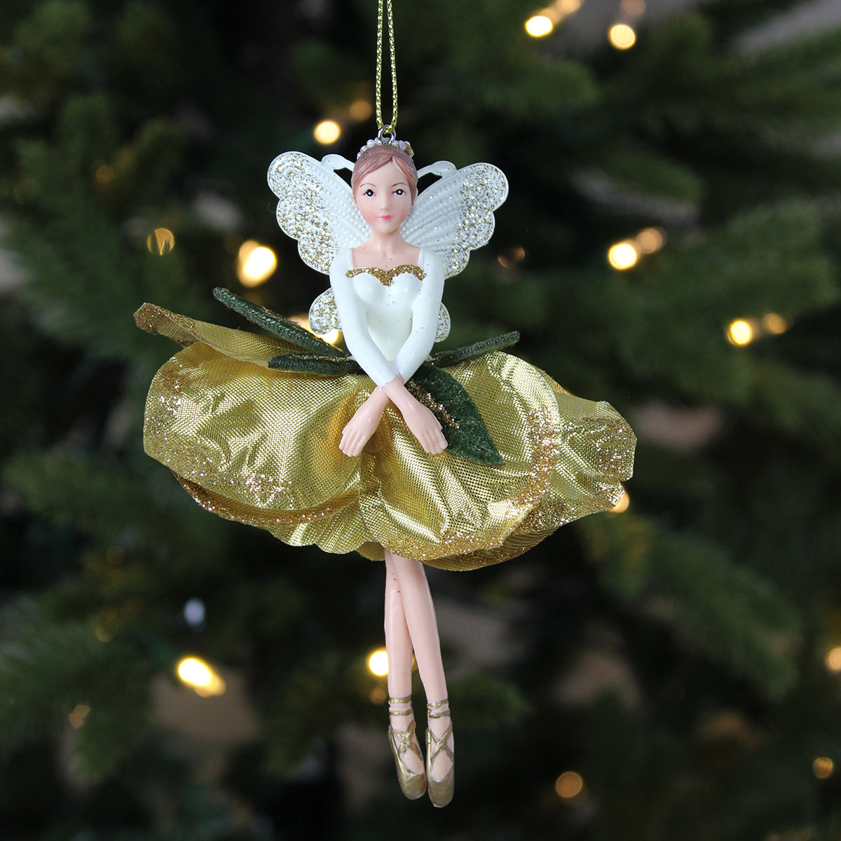 Resin Cream/Gold Fabric Fairy Christmas Tree Decorations