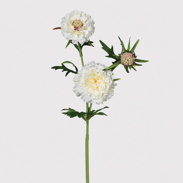 Faux White Scabiosa Spray with Leaves