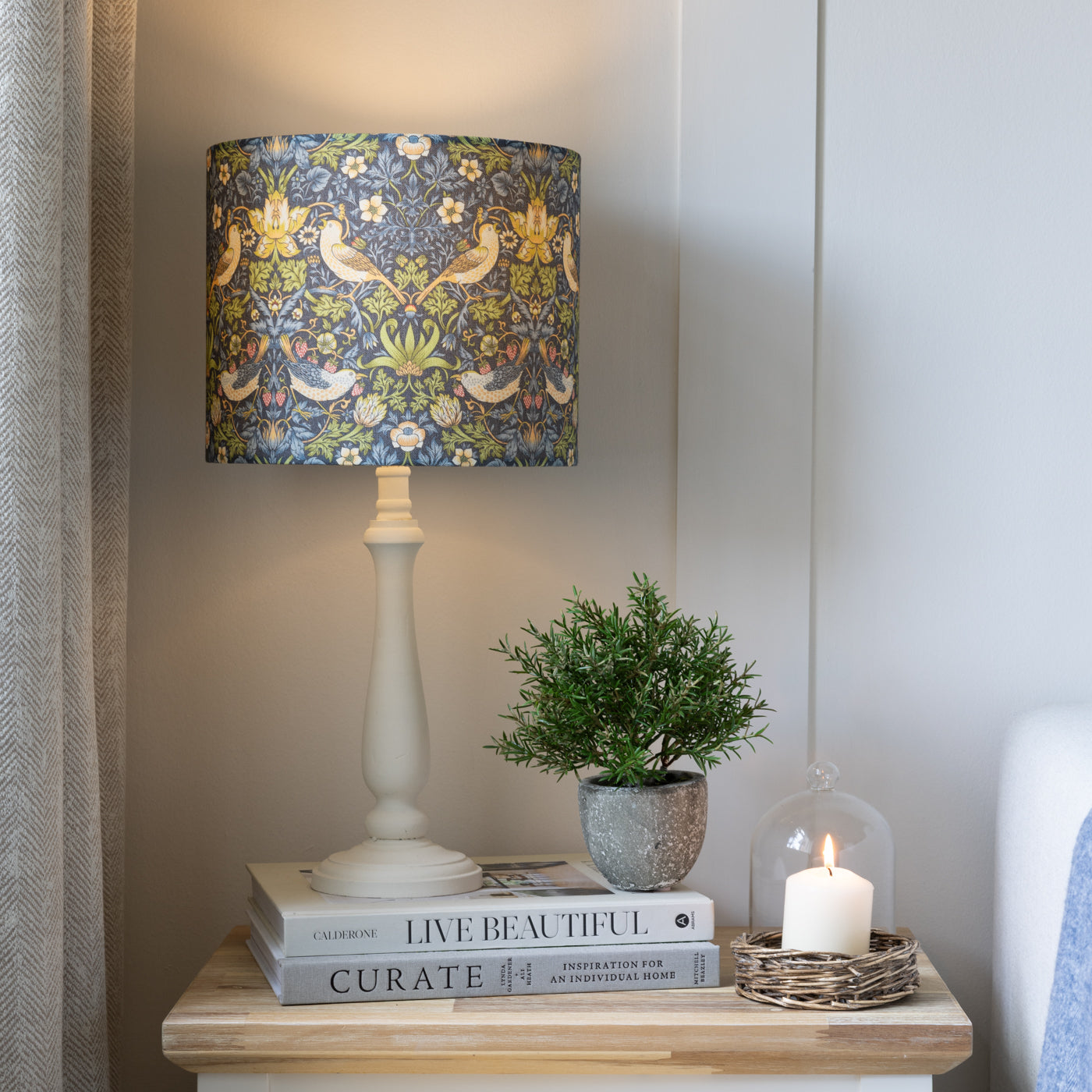 William Morris Strawberry Thief Navy Drum Lampshade
