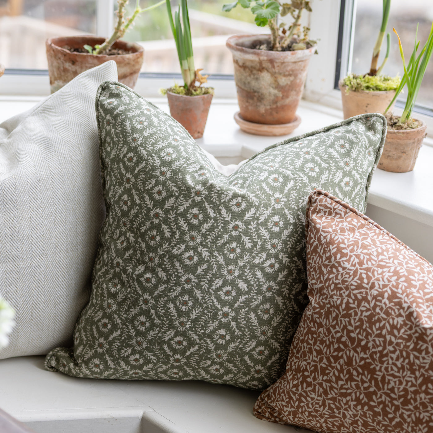 Marthaline Oregano Green Floral Square Cushion