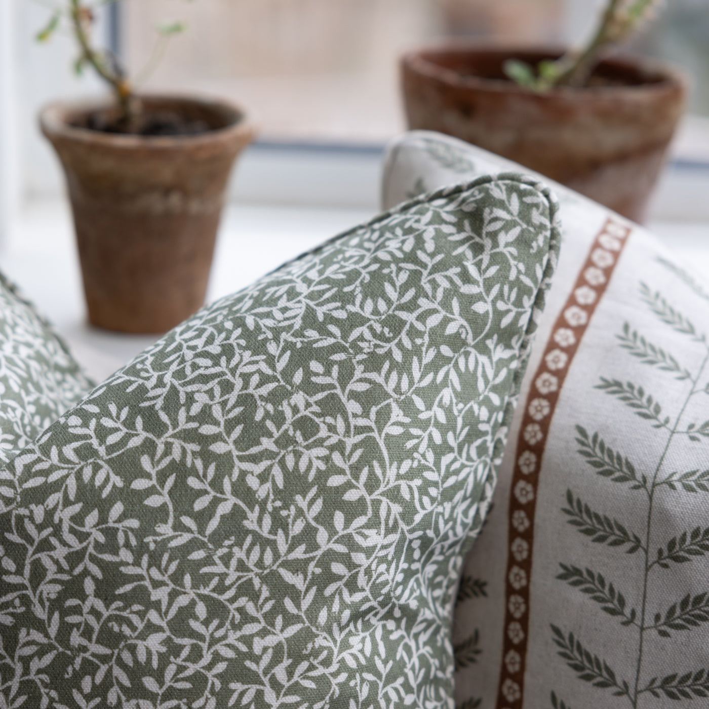 Villette Oregano Green Floral Cushion