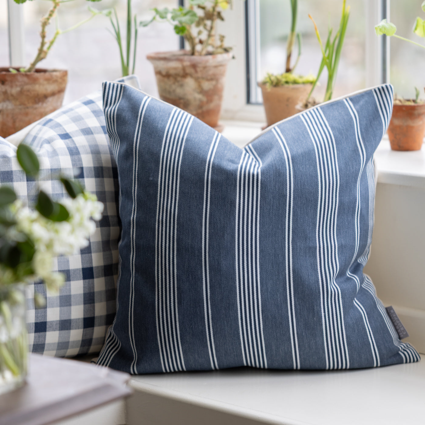 Brodsworth Twilight Navy Stripe Cushion