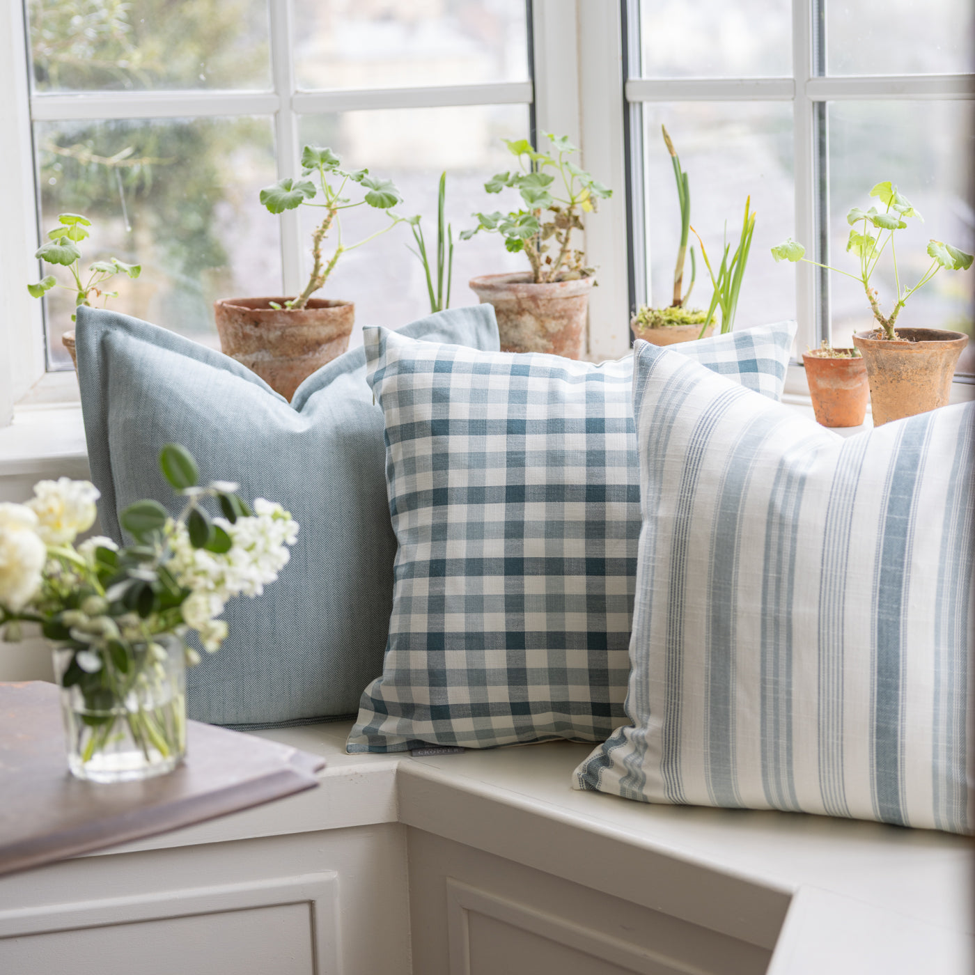 Audley Adriatic Blue Gingham Cushion