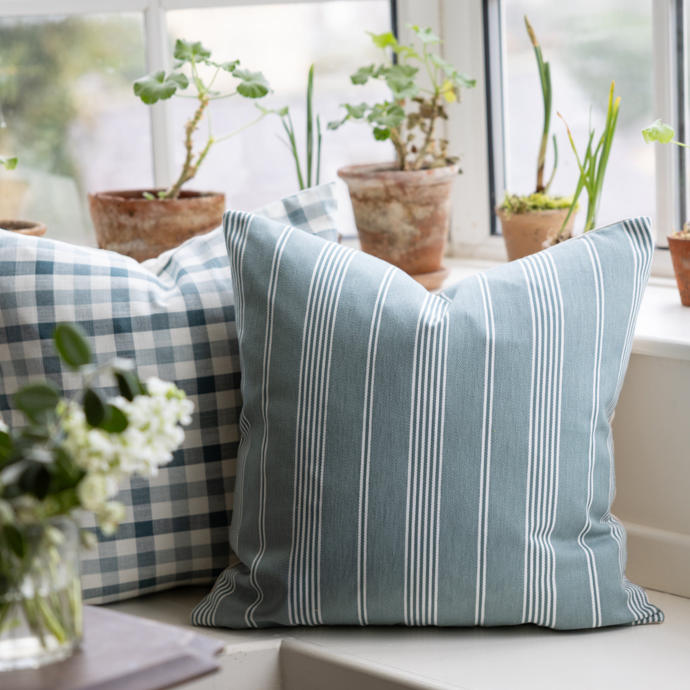 Brodsworth Adriatic Blue Stripe Cushion