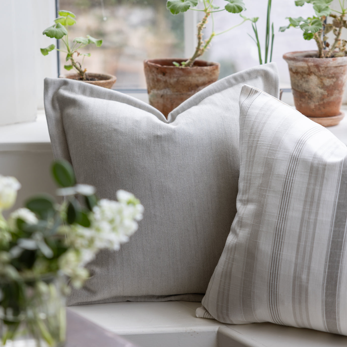 Eltham Linen Beige Herringbone Cushion