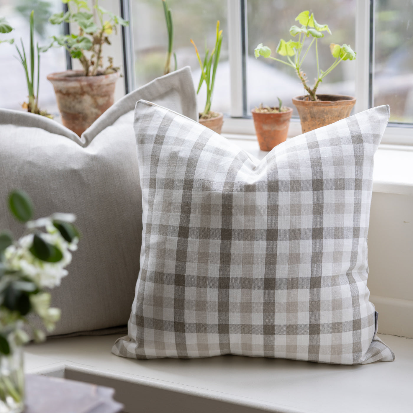 Audley Linen Beige Gingham Cushion