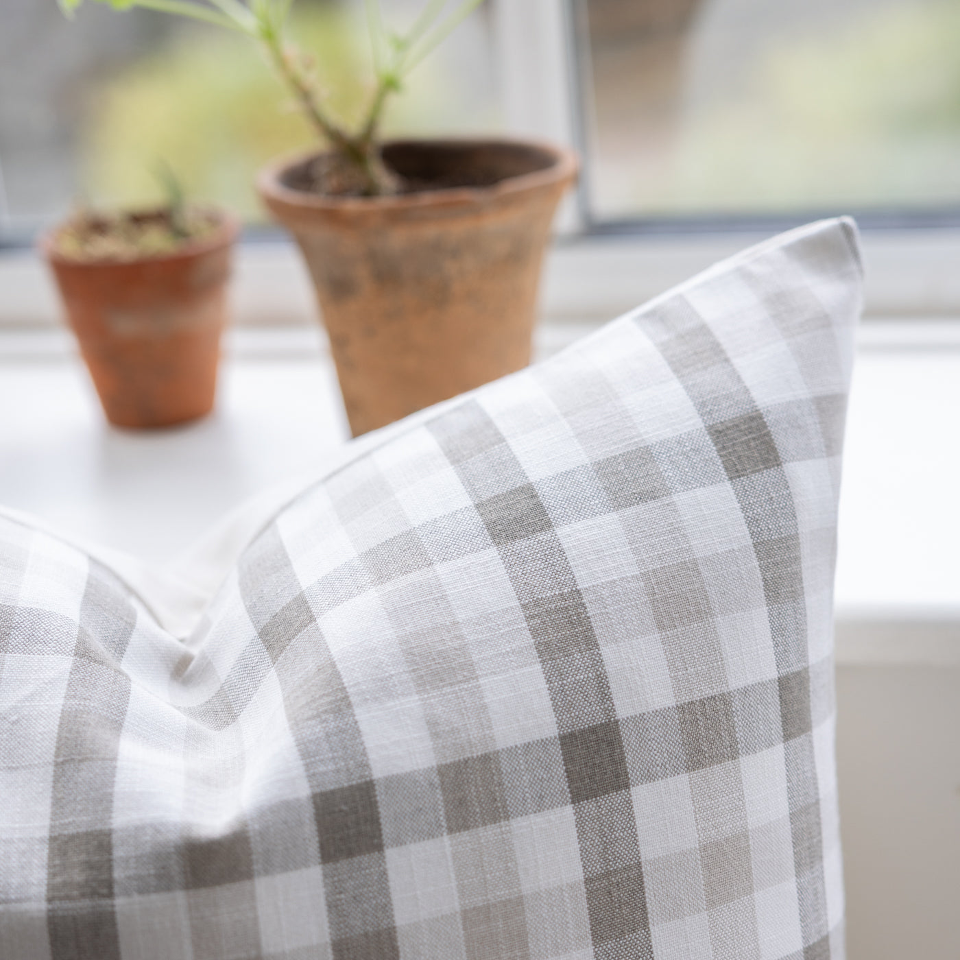 Audley Linen Beige Gingham Cushion